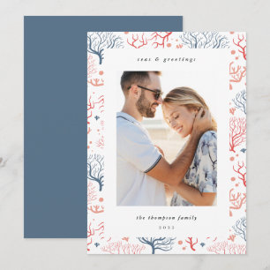 Ocean Coral Border Vertical Photo Holiday Card