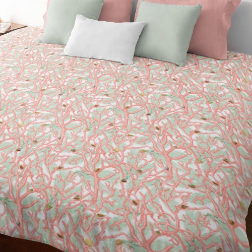 Ocean Coral Branches Pattern with Seashells Duvet Cover