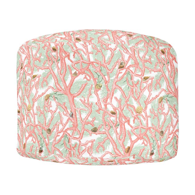 Ocean Coral Branches Seashells Nautical Pouf (Front)