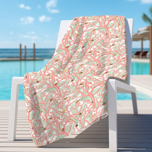 Ocean Coral Branches with Seashells Beach Towel