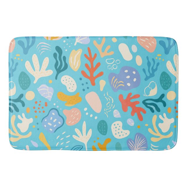 Ocean Coral Reef Abstract Seamless Pattern Bath Mat (Front)