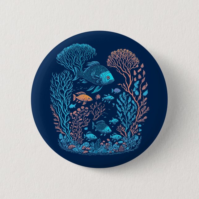 Ocean coral reef art button (Front)
