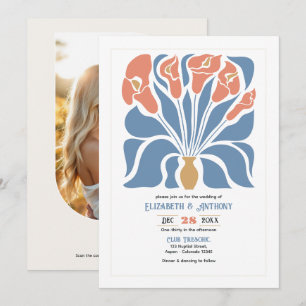 Ocean & Coral Sand Abstract Floral Boho Wedding Invitation