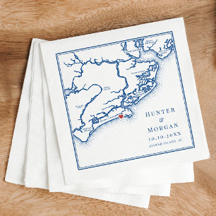 Ocean Course Wedding Kiawah Island SC Map Blue Napkins