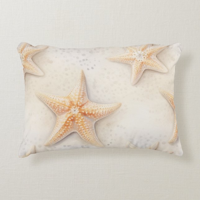 Ocean Cream Peach Beach Starfish  Accent Pillow (Front)