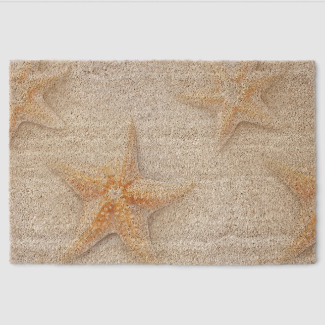 Ocean Cream Peach Beach Starfish  Fiber Doormat (Front)