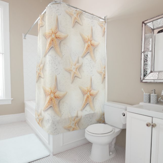 Ocean Cream Peach Beach Starfish  Shower Curtain (In Situ)