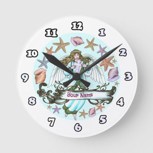 Ocean Cross Angel custom name Round Clock
