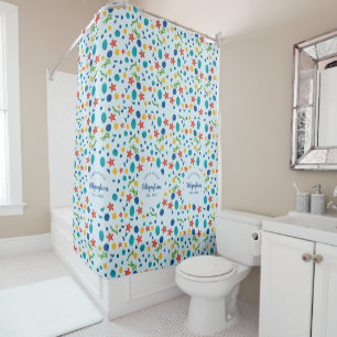 Ocean custom family name beach house sea collage shower curtain