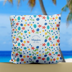 Ocean custom family name beach house sea collage throw pillow