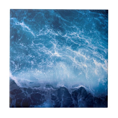 Ocean _ Dark Blue Waves Ceramic Tile