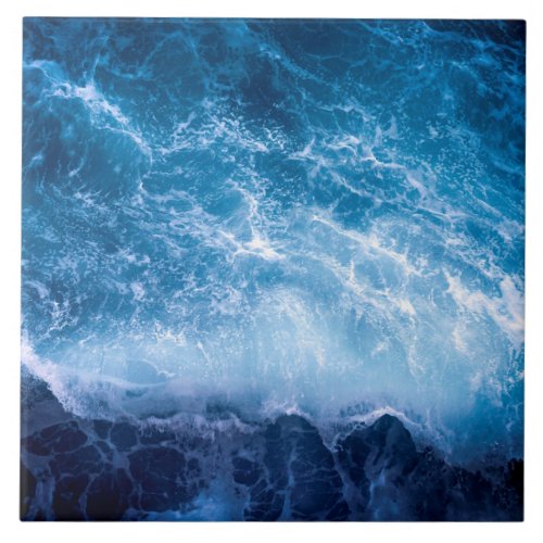 Ocean _ Dark Blue Waves Ceramic Tile