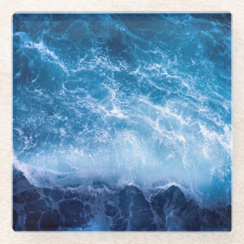 Ocean _ Dark Blue Waves Glass Coaster