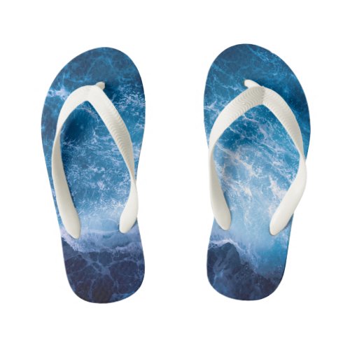 Ocean _ Dark Blue Waves  Kids Flip Flops