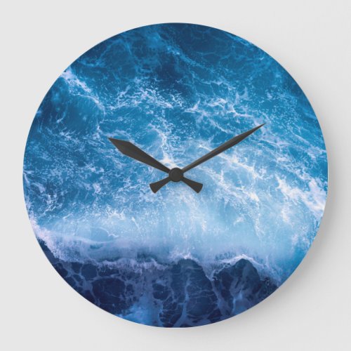 Ocean _ Dark Blue Waves Large Clock