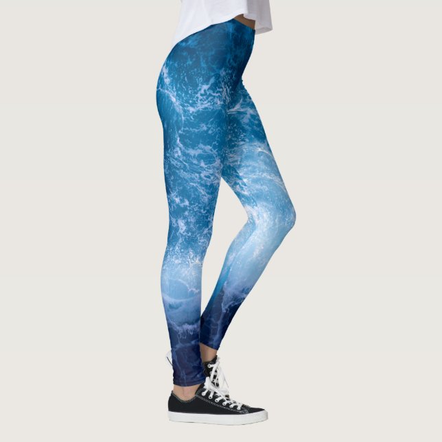 Ocean - Dark Blue Waves  Leggings (Right)