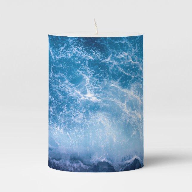 Ocean - Dark Blue Waves Pillar Candle (Front)