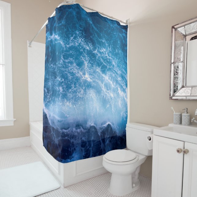 Ocean - Dark Blue Waves Shower Curtain (In Situ)