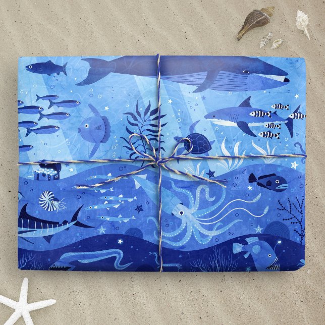 Ocean Depth Zones - Undersea Animals L Wrapping Paper (Ocean Depth Zones - Undersea Animals L wrapping paper gift mockup)