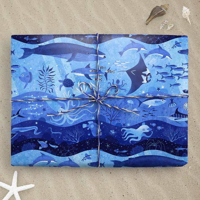 Ocean Depth Zones - Undersea Animals M Wrapping Paper (Ocean Depth Zones - Undersea Animals M wrapping paper gift mockup)