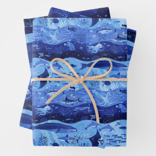 Ocean Depth Zones - Undersea Animals Set of Three  Wrapping Paper Sheets