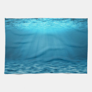 Ocean Depths Blue Underwater with Sun Rays Kitchen Towel