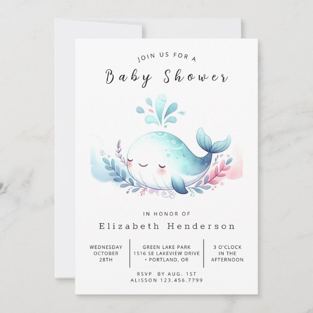 Ocean Digital Whale Baby Shower Invitation (Front)