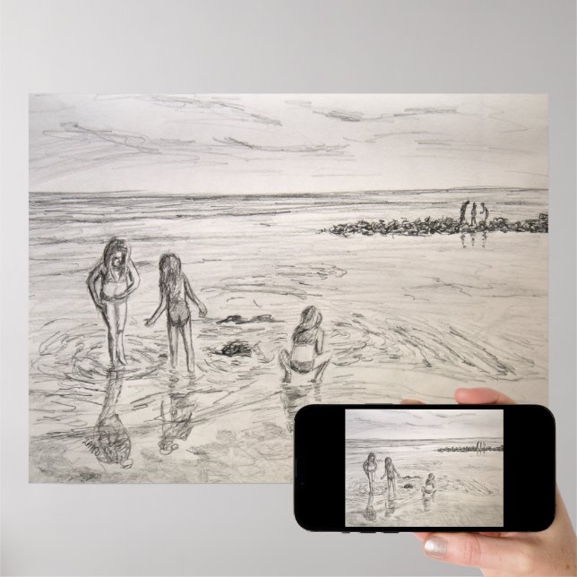 鉛筆画「The beach」　B5大サイズ ocean_discoveries_beach_day_pe