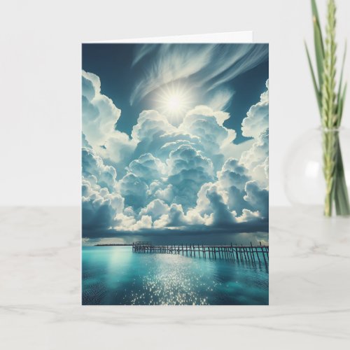 Ocean Dock and Fluffy Clouds Thinking of You Card