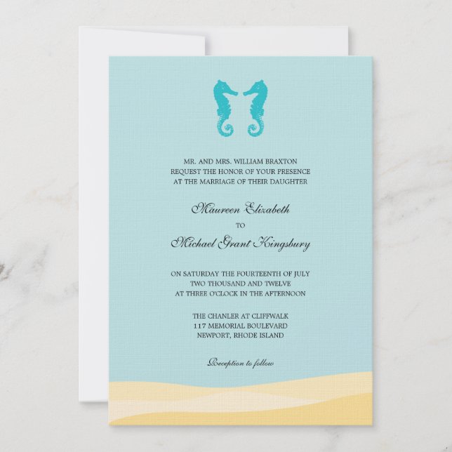 Ocean Double Seahorse Wedding Invitations (Front)