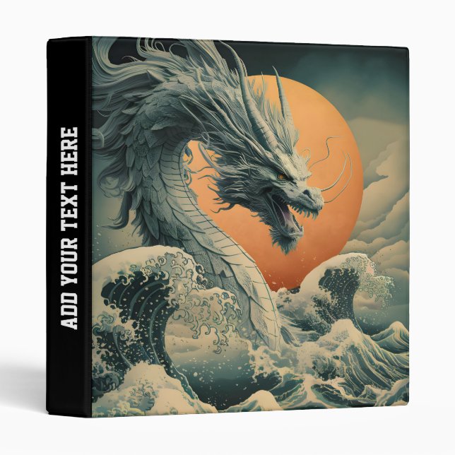 Ocean Dragon Rising at Sunset Personalized  3 Ring Binder (Front/Spine)