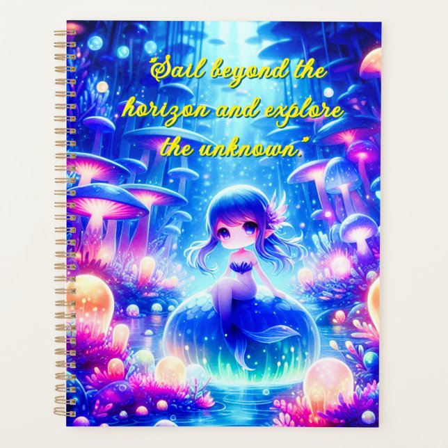 Ocean Dreams – Chibi Mermaid Glow Planner (Front)