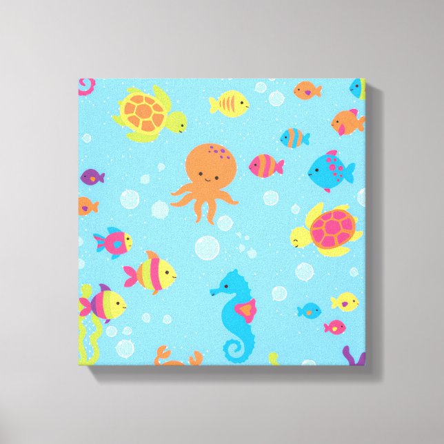 Ocean Dreams Turtle and Fish Canvas Print (Front)