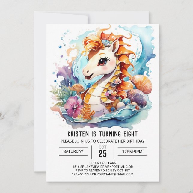 Ocean Dreamscape Nautical Seahorse Birthday Invitation (Front)