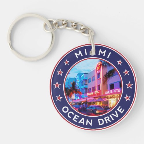 Ocean Drive Miami Florida Keychain