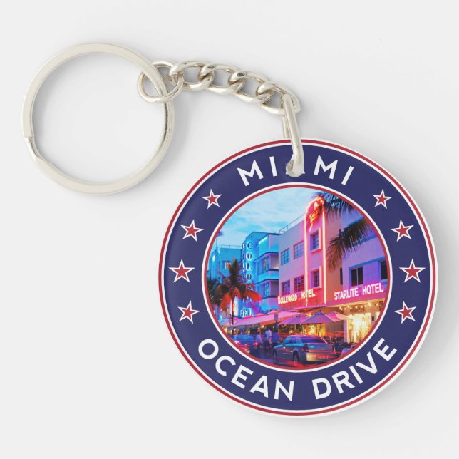 Ocean Drive, Miami, Florida Keychain (Front)