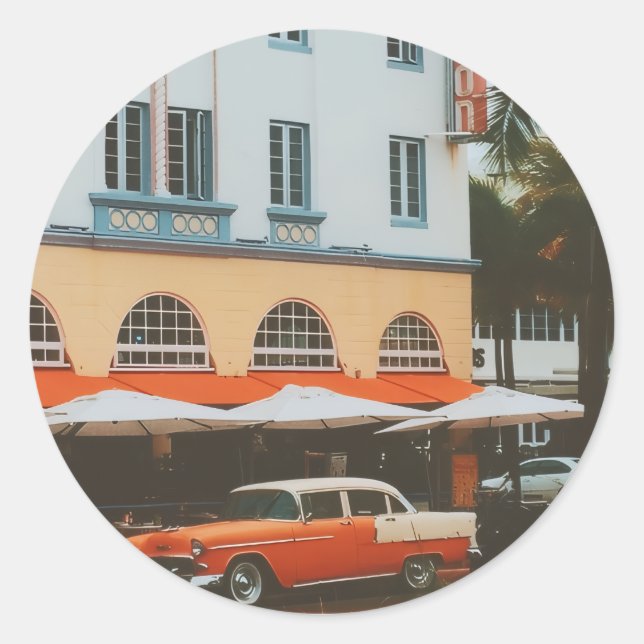 Ocean Drive, South Beach, Miami Classic Round Sticker (Front)