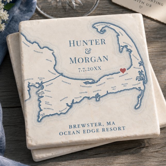 Ocean Edge Resort Wedding Favor Cape Cod Map Stone Coaster (Ocean Edge Resort Wedding Favor Cape Cod Map Stone Coaster by Coastal Map Designs)
