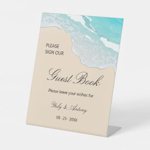 Ocean Elegant Wedding Autograph and Best Wishes Pedestal Sign