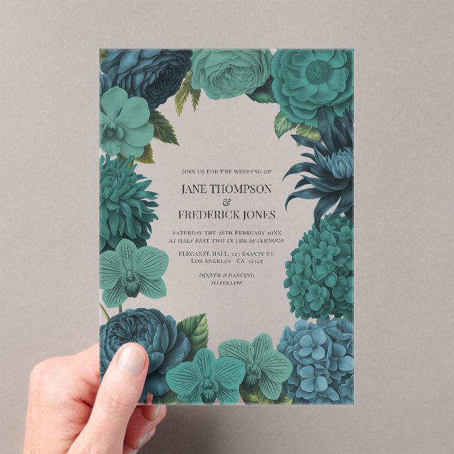 Ocean Emerald, Deep Lagoon & Tidepool Teal Wedding Acrylic Invitations (Insitu (Handheld))