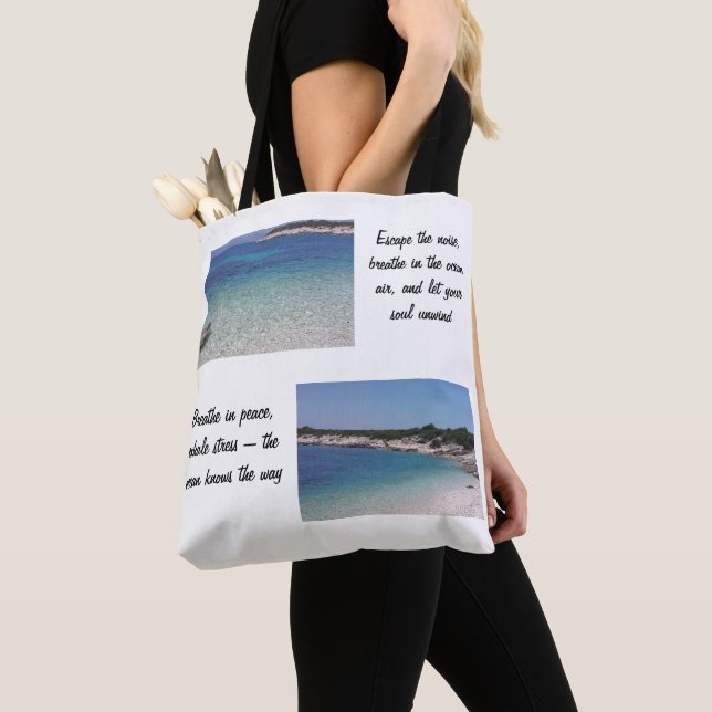 Ocean Escape – Motivational Beach Tote Bag (Close Up)