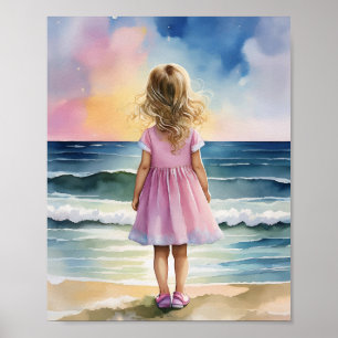 Ocean Eyes Beach Girl Watercolor Poster