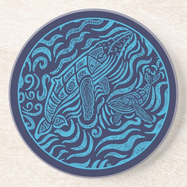 Ocean Family Humpback Whales Drink Coaster (Front)
