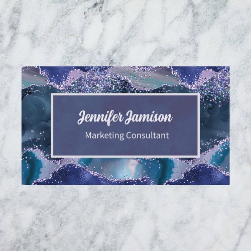 Ocean Faux Glitter Purple Blue Lavender Elegant Business Card