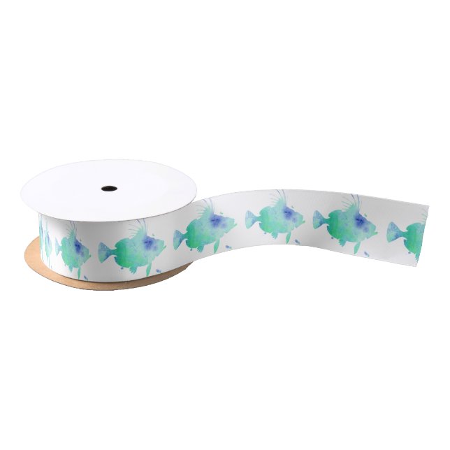ocean fish aqua wrapping satin ribbon (Spool)