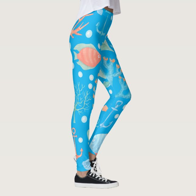 Ocean Fish Leggings - Mermaid Yoga Pants (Right)