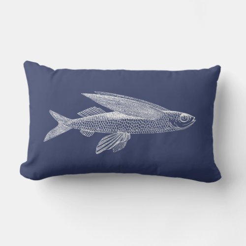Ocean Fish Navy Blue White Outdoor  Lumbar Pillow