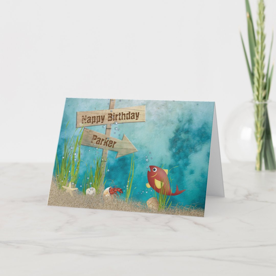 ocean fish with sign for birthday card | Zazzle