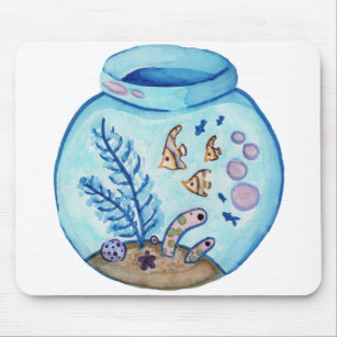 Ocean Fishbowl Aquarium in Watercolor Mouse Pad