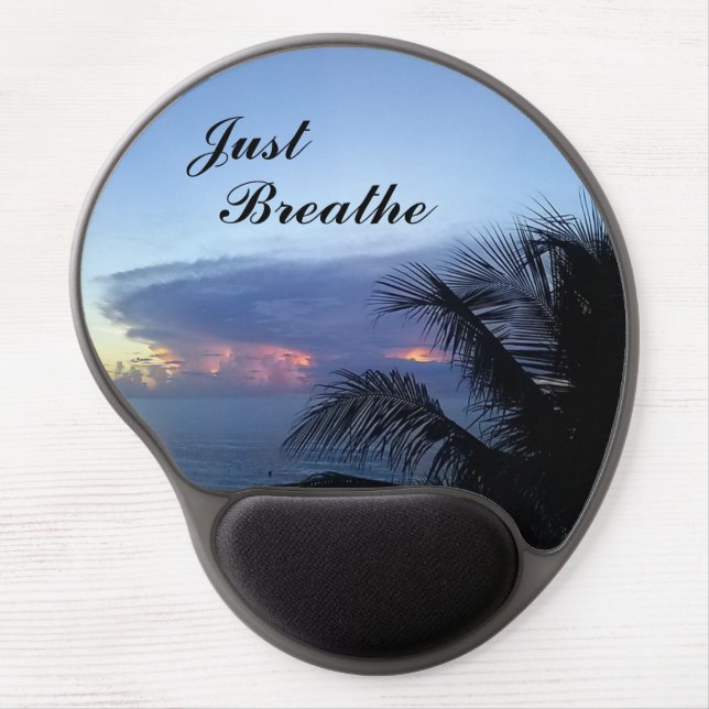 Ocean Florida Sunrise Palm Tree Just Breathe Gel Mouse Pad (Front)